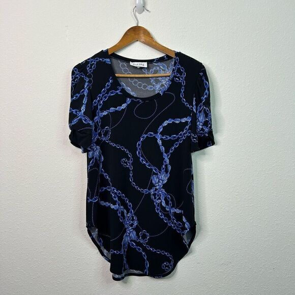 Joseph Ribkoff Women’s Blue Chains Ruched Shoulder Black Top Size M (8) - Picture 1 of 13